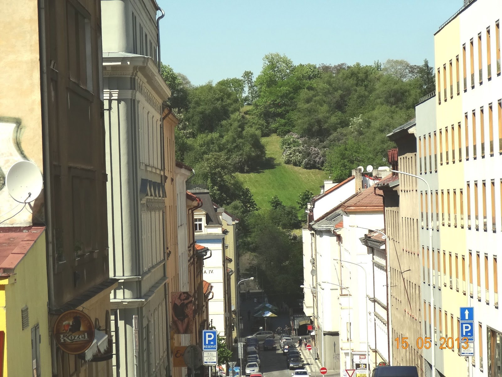 Steep, narrow streets and green Vítkov Hill