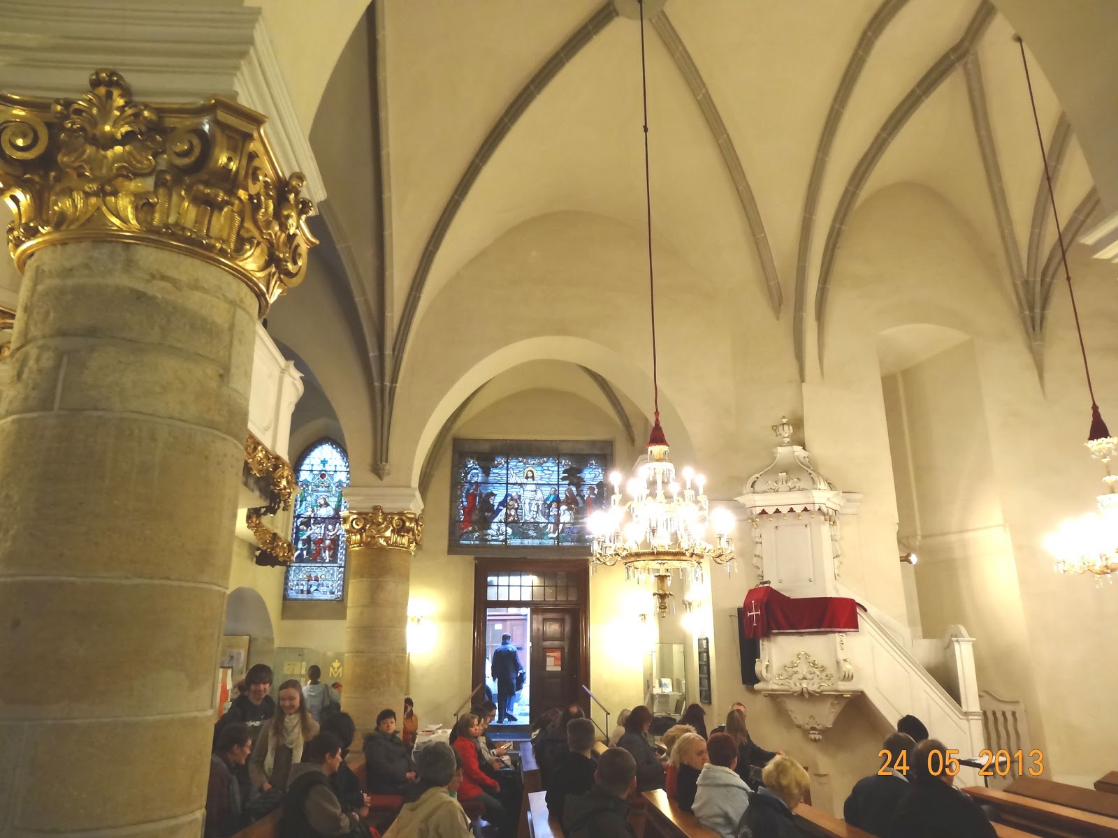 and also by stained glass windows
